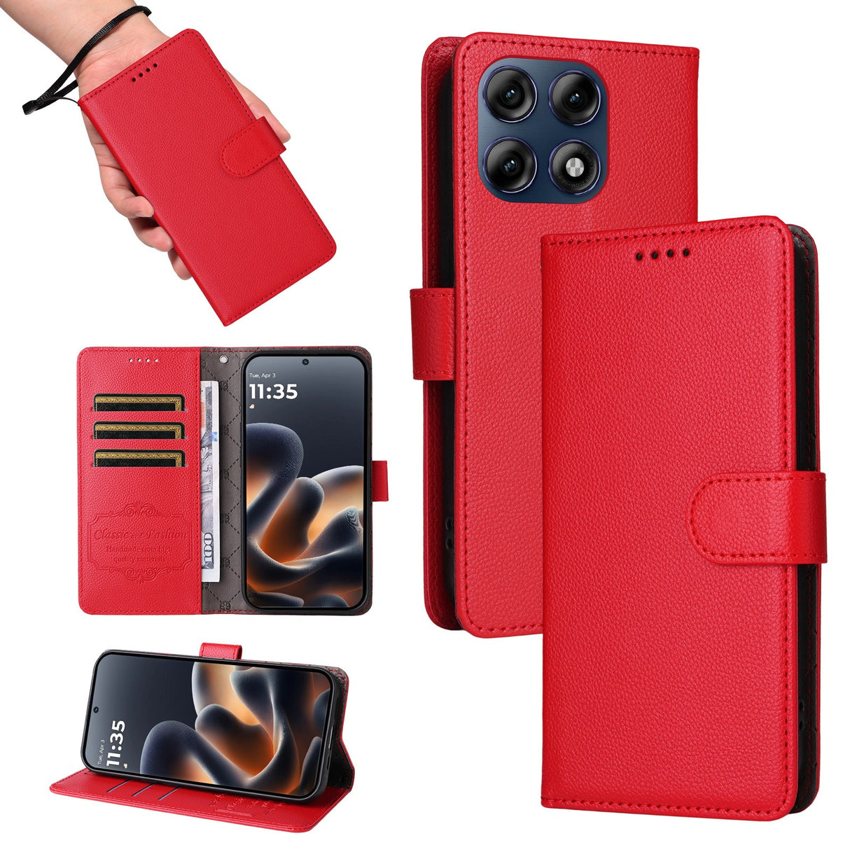 Motorola Edge 70 Pro EIDERWOOD Kunstlæder Flip Cover m. Strop & Ståfunktion - Rød