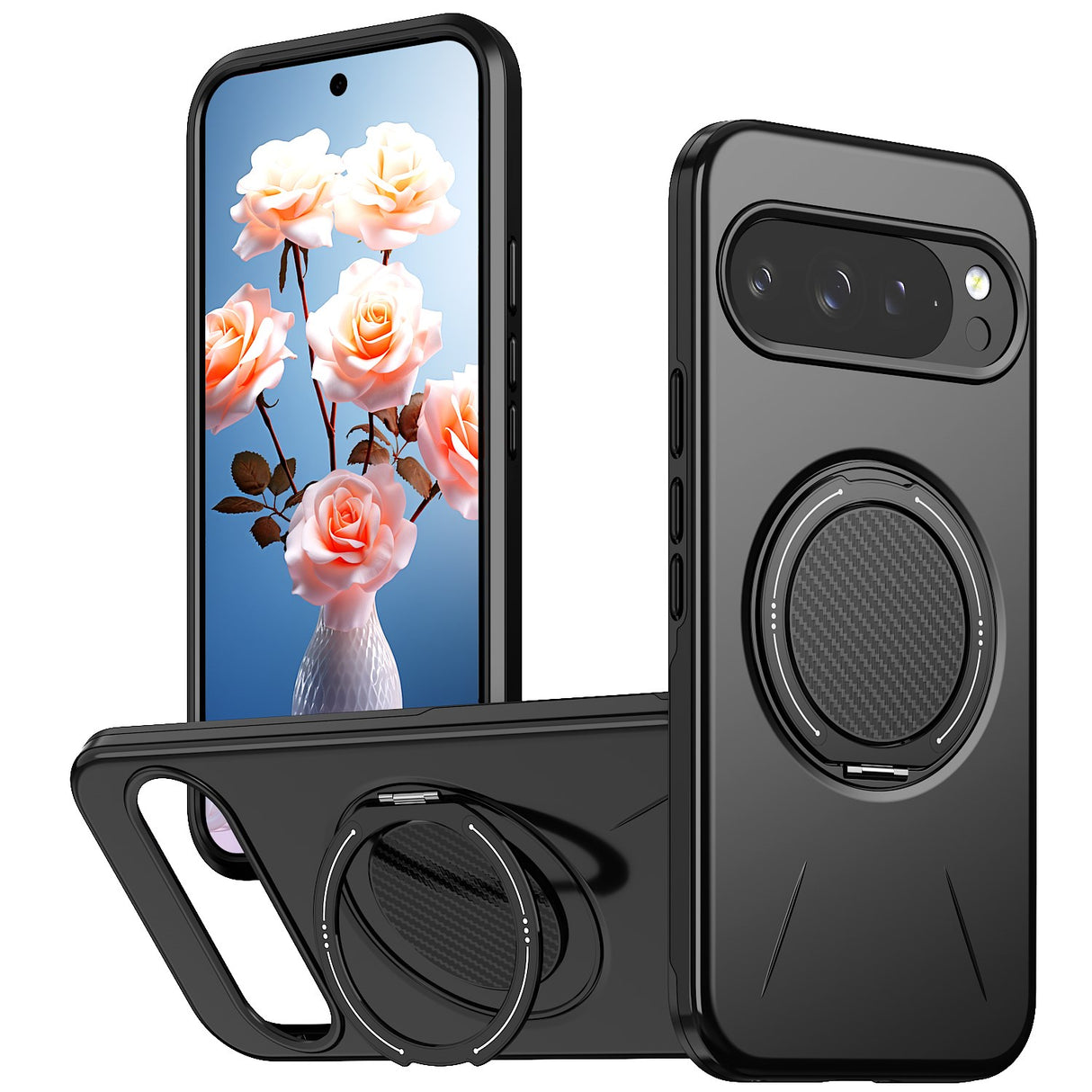 Google Pixel 11 / 11 Pro EIDERWOOD Hybrid Plast Bagside Cover m. Roterende Kickstand - MagSafe Kompatibel - Sort