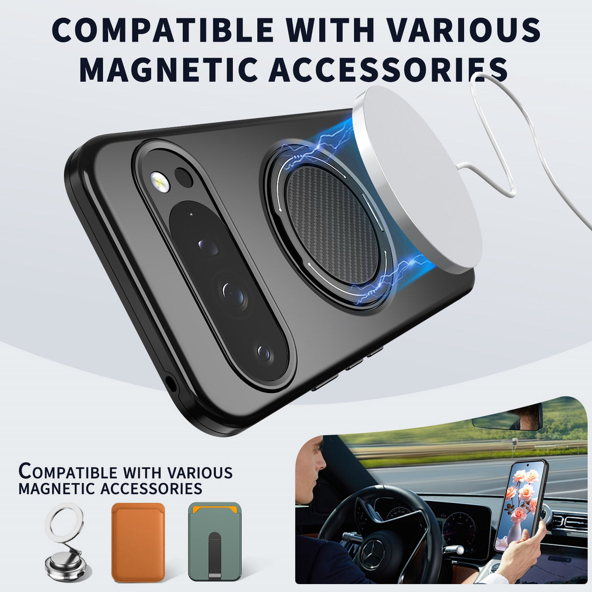 Google Pixel 11 / 11 Pro EIDERWOOD Hybrid Plast Bagside Cover m. Roterende Kickstand - MagSafe Kompatibel - Sort