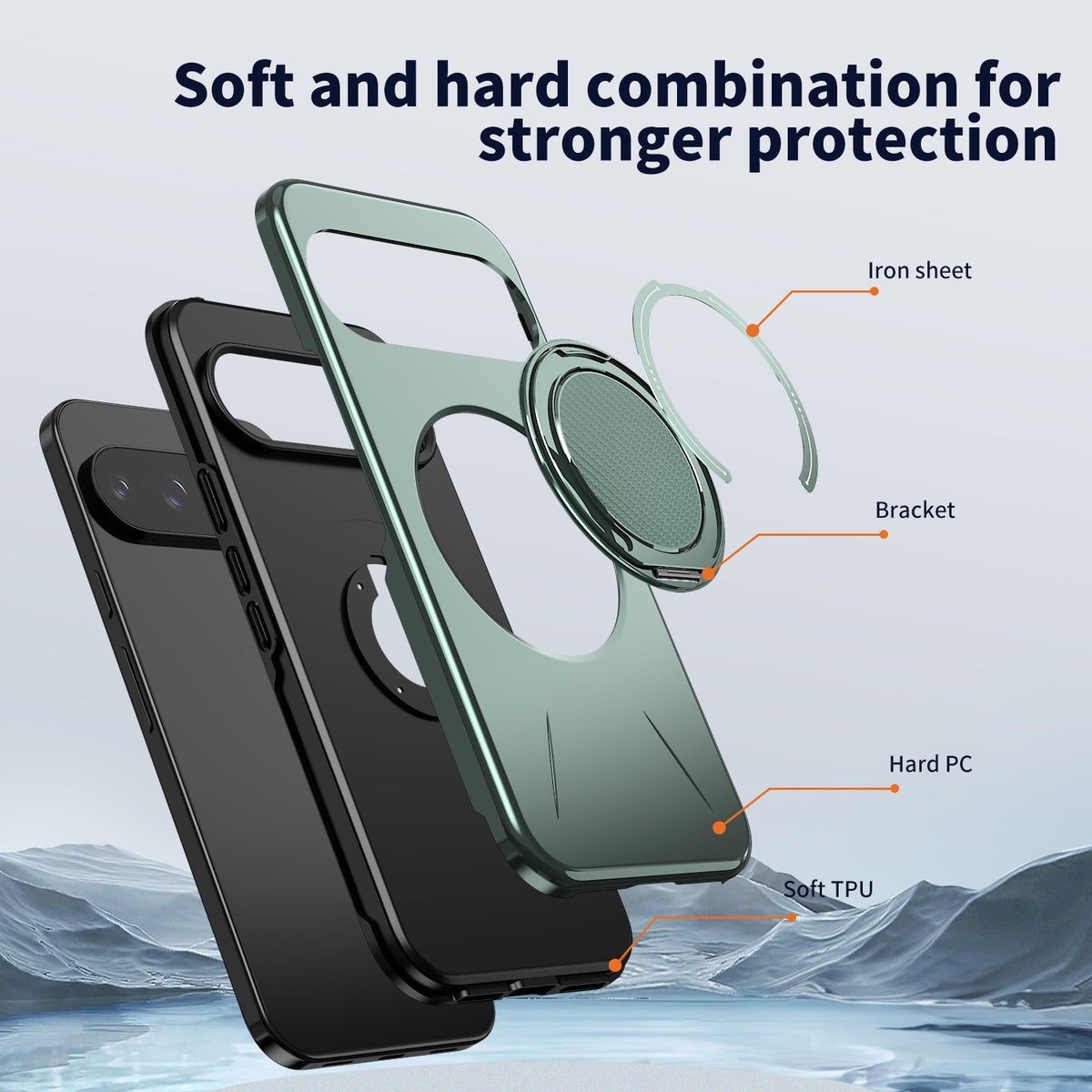 Google Pixel 11 / 11 Pro EIDERWOOD Hybrid Plast Bagside Cover m. Roterende Kickstand - MagSafe Kompatibel - Grøn