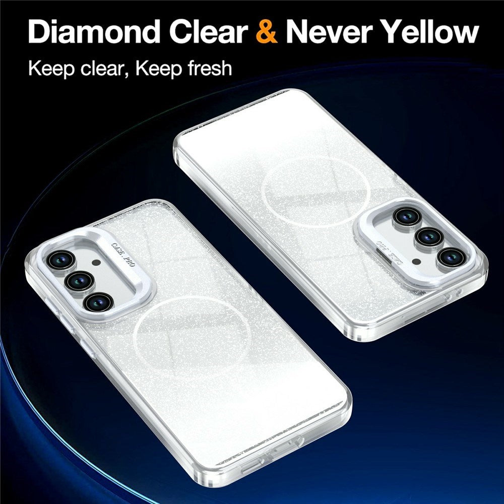 Samsung Galaxy S26 FE EIDERWOOD Hybrid Mobilcover m. Glitter & Kamera-Kickstand - Gennemsigtig / Hvid