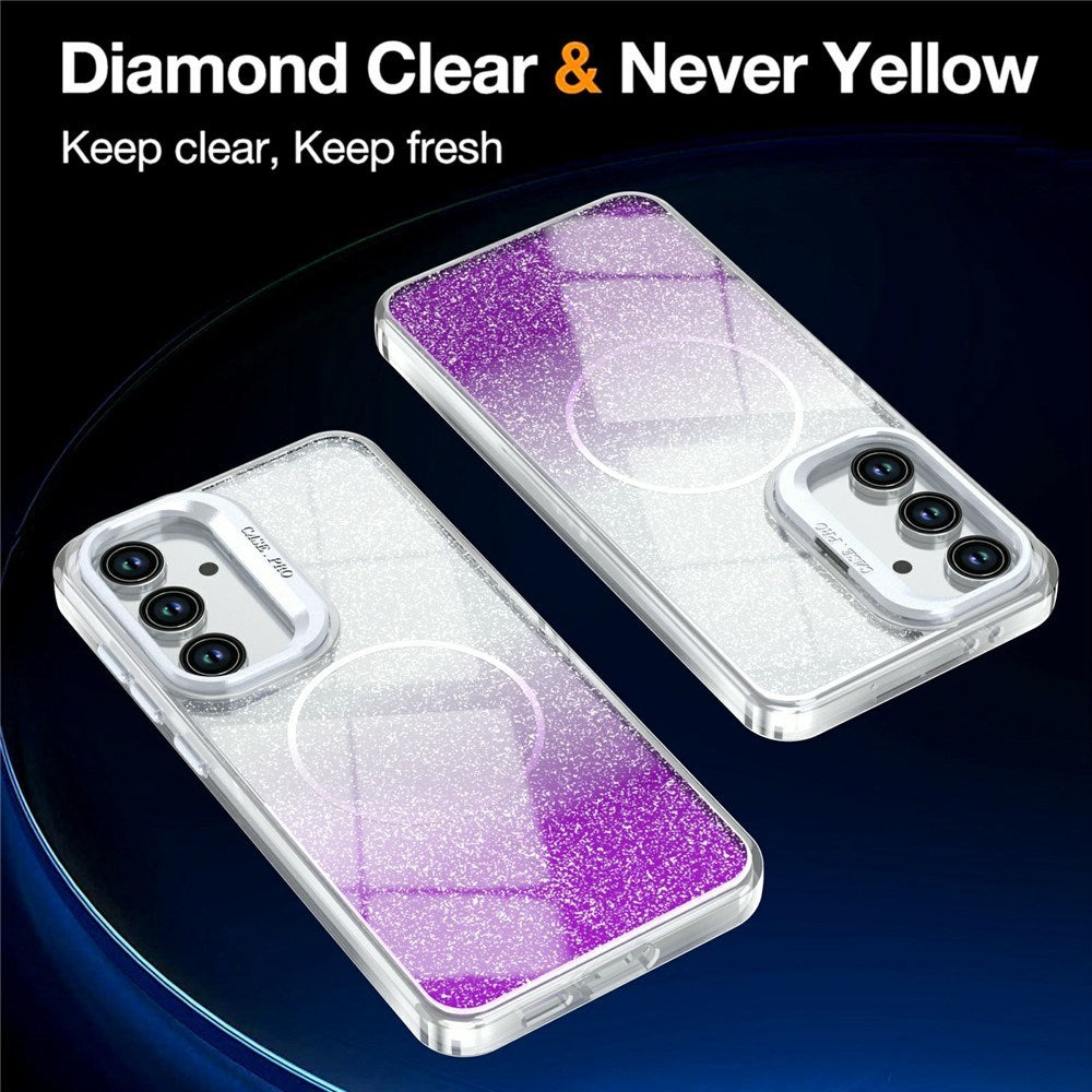 Samsung Galaxy S26 FE EIDERWOOD Hybrid Mobilcover m. Glitter & Kamera-Kickstand - Gennemsigtig / Lilla