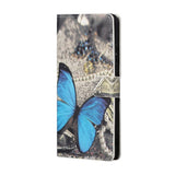 Google Pixel 7A Læder Flip Cover m. Pung & Ståfunktion - Blå Sommerfugl