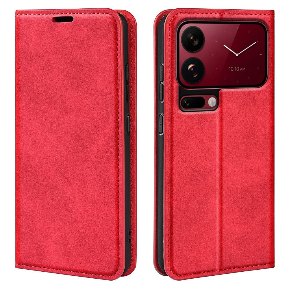 EIDERWOOD Xiaomi 18 Pro Kunstlæder Flip Cover med Ståfunktion og Kortholder - Rød