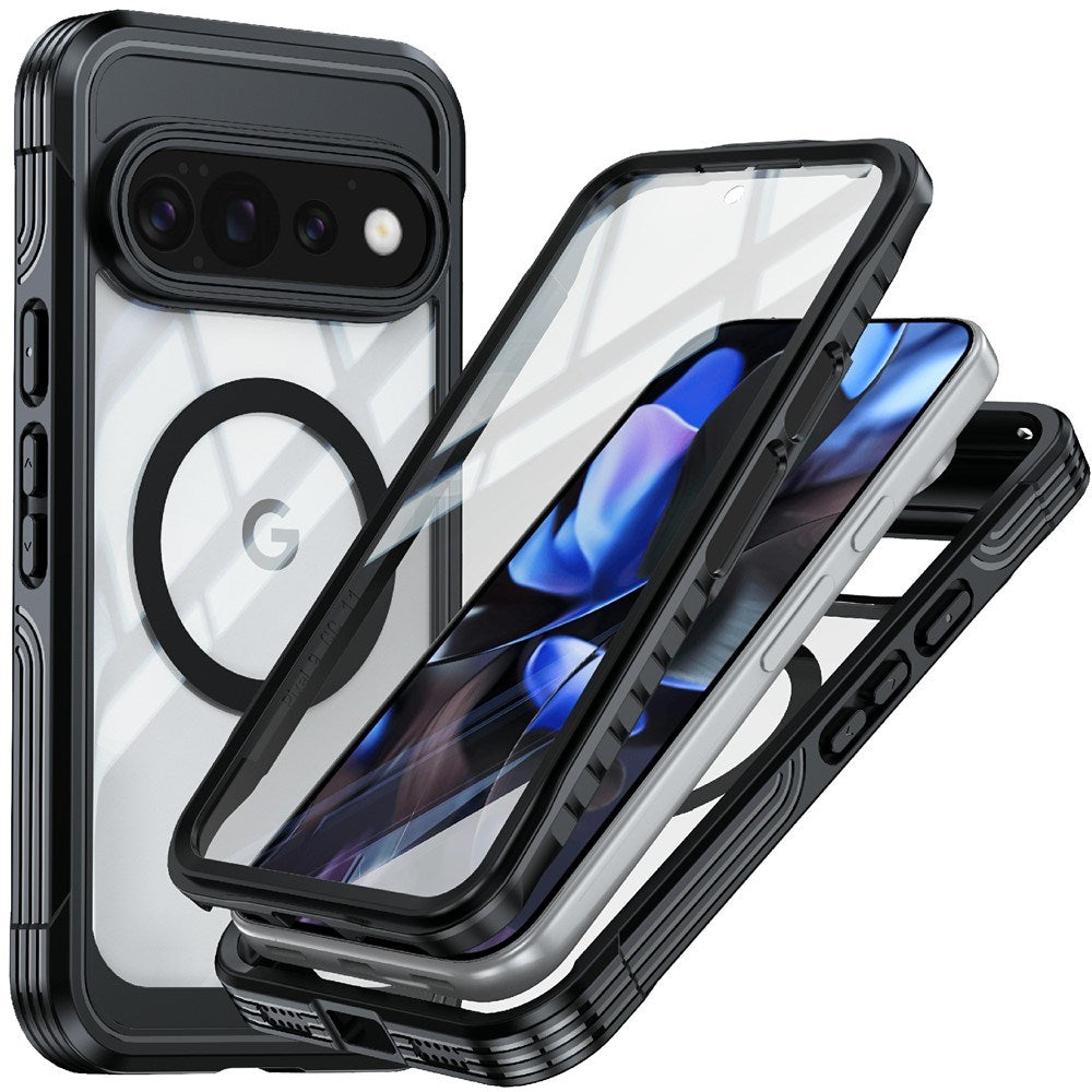 Google Pixel 11 Pro XL Stødabsorberende Mobilcover m. Indbygget Skærmbeskyttelse - Gennemsigtig / Sort