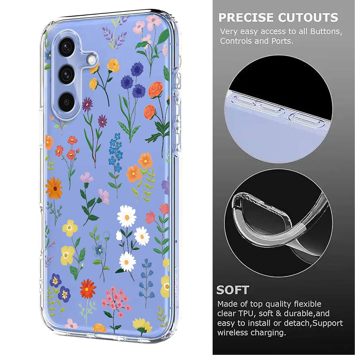EIDERWOOD Samsung Galaxy S26 FE Fleksibel Plastik Mobil Cover m. Blomstermotiv - Gennemsigtig / Forskellige Blomster