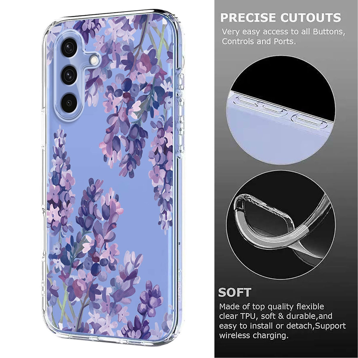 EIDERWOOD Samsung Galaxy S26 FE Fleksibel Plastik Mobil Cover m. Blomstermotiv - Gennemsigtig / Blåregn