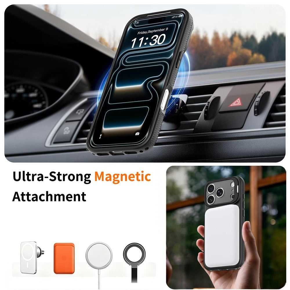 iPhone 18 Pro Max / 17 Pro Max Hybrid Plast Bagside Cover m. Stødabsorberende Kanter & Kickstand - MagSafe Kompatibel - Sort