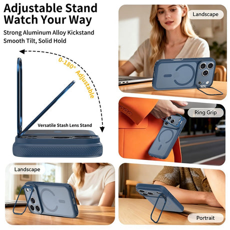 iPhone 18 Pro Max / 17 Pro Max Hybrid Plast Bagside Cover m. Stødabsorberende Kanter & Kickstand - MagSafe Kompatibel - Blå