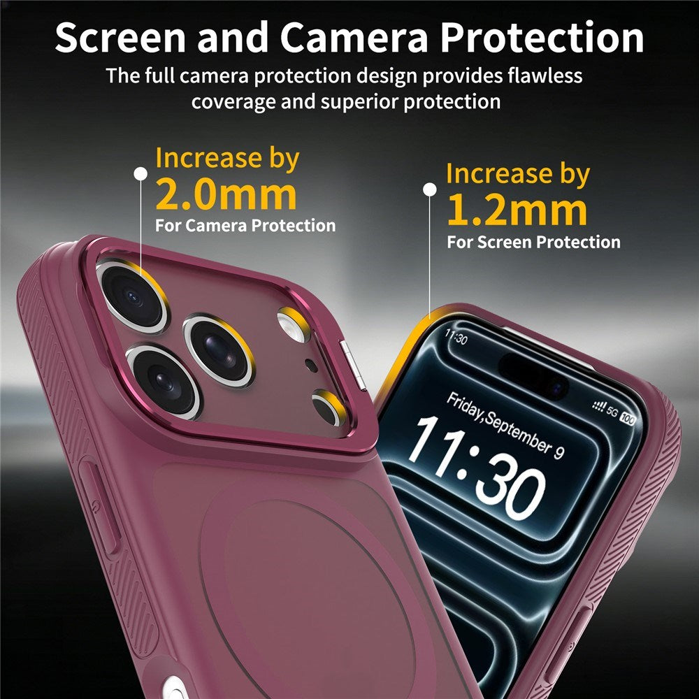 iPhone 18 Pro Max / 17 Pro Max Hybrid Plast Bagside Cover m. Stødabsorberende Kanter & Kickstand - MagSafe Kompatibel - Rød