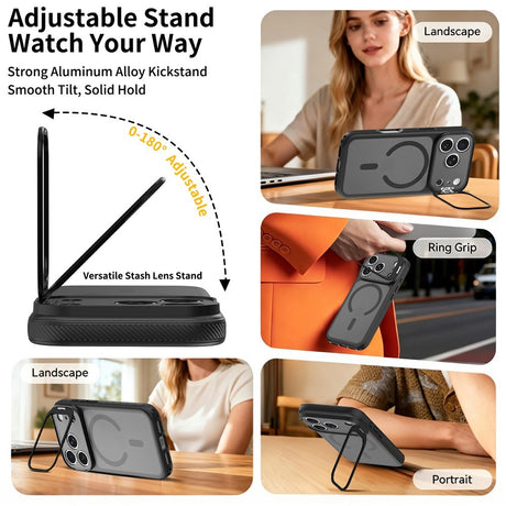 iPhone 18 Pro / 17 Pro Hybrid Plast Bagside Cover m. Stødabsorberende Kanter & Kickstand - MagSafe Kompatibel - Sort