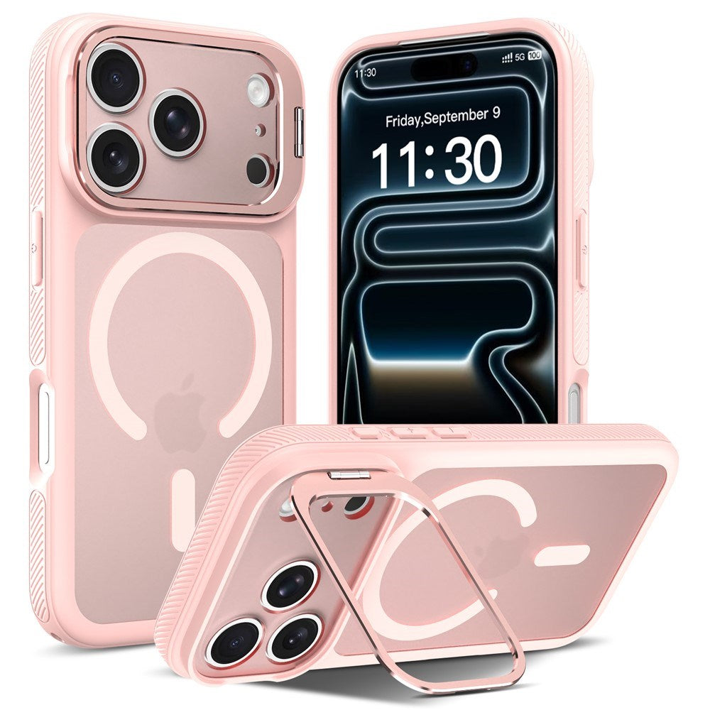 iPhone 18 Pro / 17 Pro Hybrid Plast Bagside Cover m. Stødabsorberende Kanter & Kickstand - MagSafe Kompatibel - Lyserød