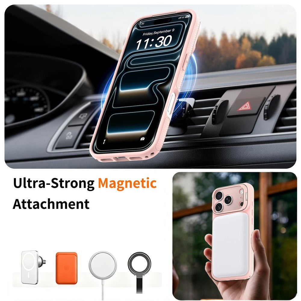 iPhone 18 Pro / 17 Pro Hybrid Plast Bagside Cover m. Stødabsorberende Kanter & Kickstand - MagSafe Kompatibel - Lyserød