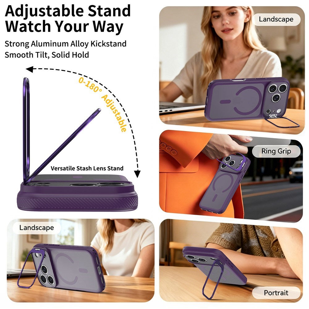 iPhone 18 Pro / 17 Pro Hybrid Plast Bagside Cover m. Stødabsorberende Kanter & Kickstand - MagSafe Kompatibel - Lilla