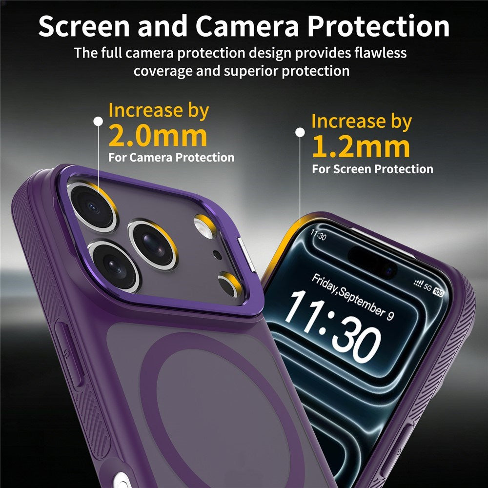 iPhone 18 Pro / 17 Pro Hybrid Plast Bagside Cover m. Stødabsorberende Kanter & Kickstand - MagSafe Kompatibel - Lilla