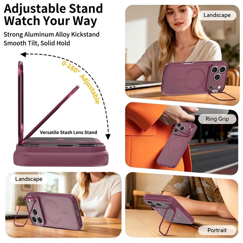 iPhone 18 Pro / 17 Pro Hybrid Plast Bagside Cover m. Stødabsorberende Kanter & Kickstand - MagSafe Kompatibel - Rød