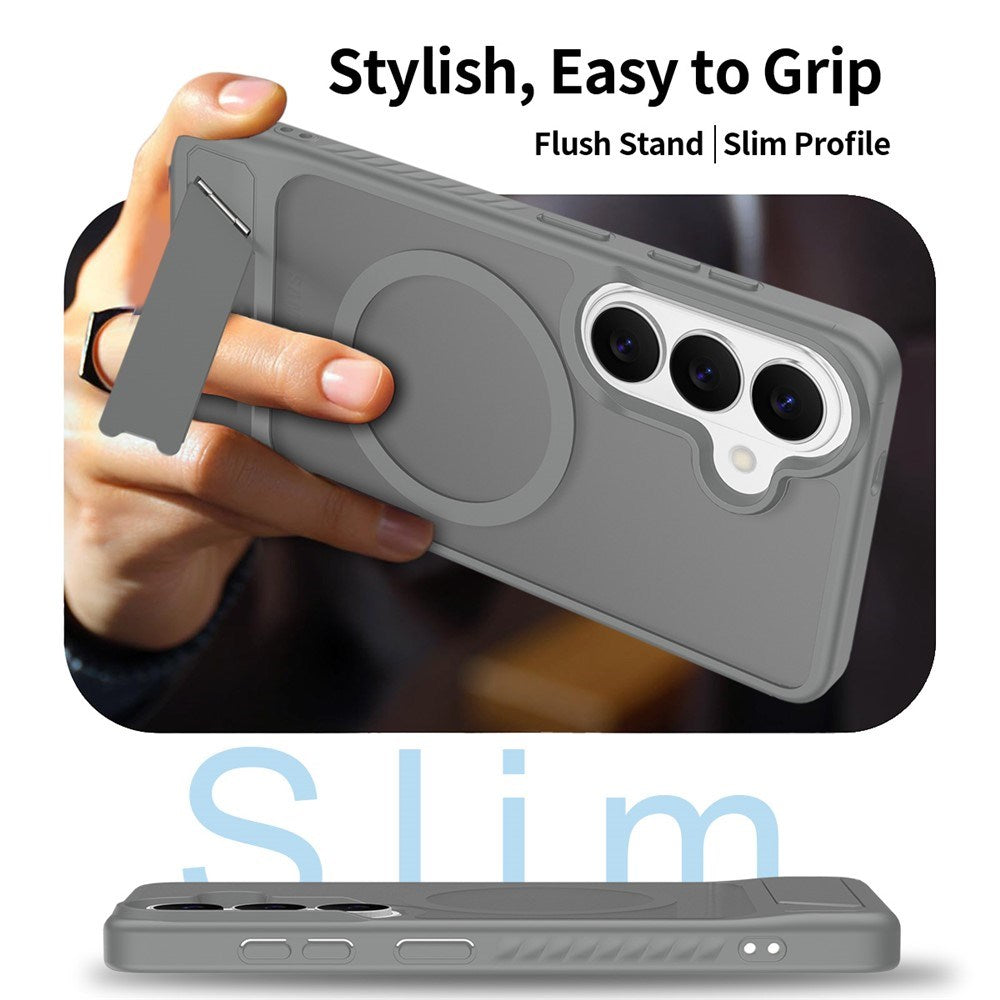 EIDERWOOD Samsung Galaxy S26 FE / S25 Hybrid Plastik Cover m. Kickstand - MagSafe Kompatibel - Grå