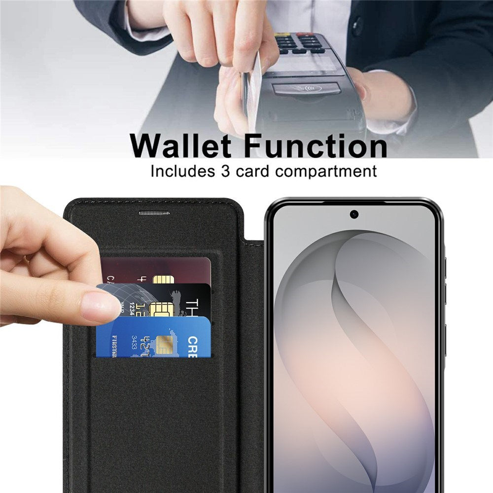 EIDERWOOD Samsung Galaxy S26 FE Flip Mobil Cover m. RFID Blokering og Kameralinsebeskyttelse - Sort / Gennemsigtig