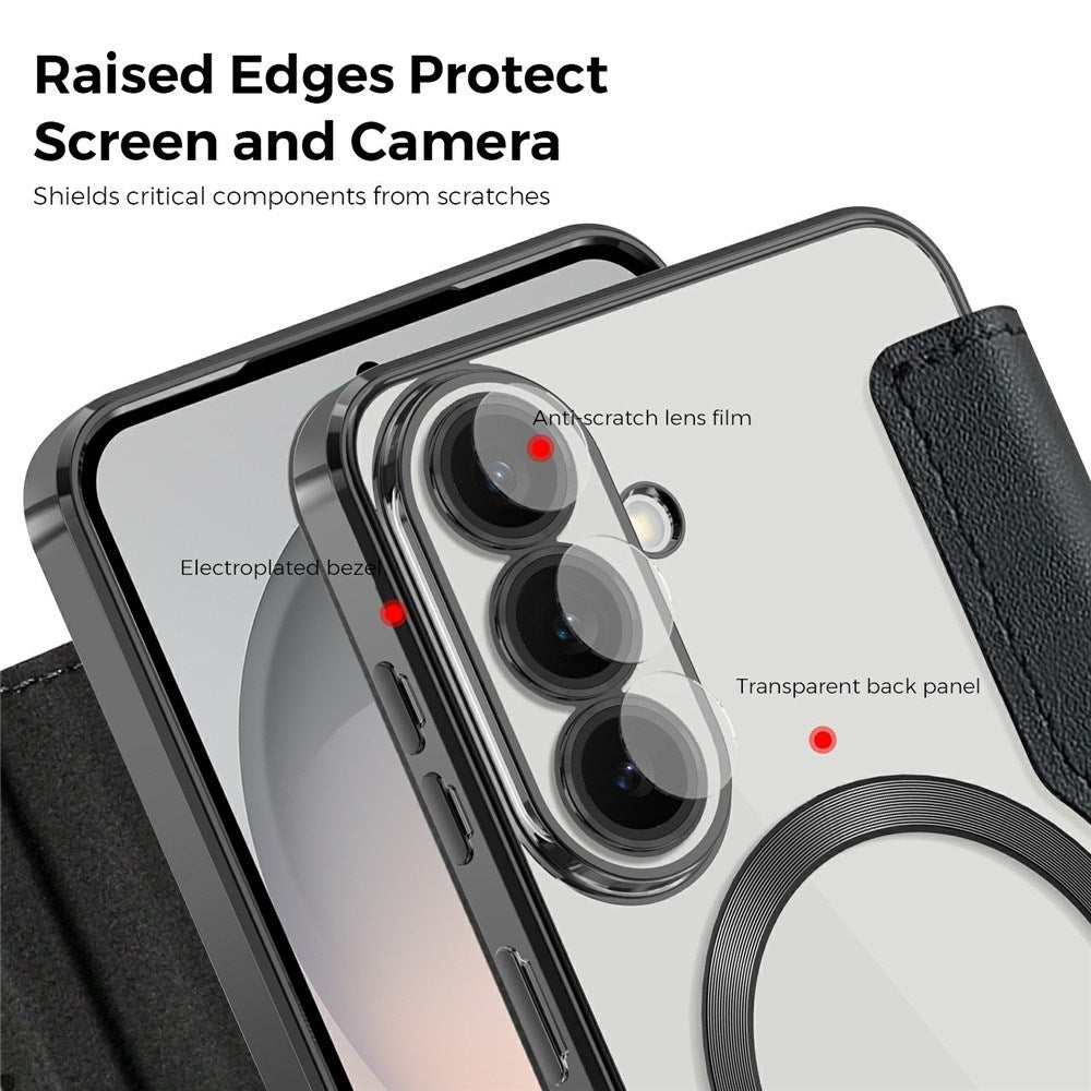 EIDERWOOD Samsung Galaxy S26 FE Flip Mobil Cover m. RFID Blokering og Kameralinsebeskyttelse - Sort / Gennemsigtig