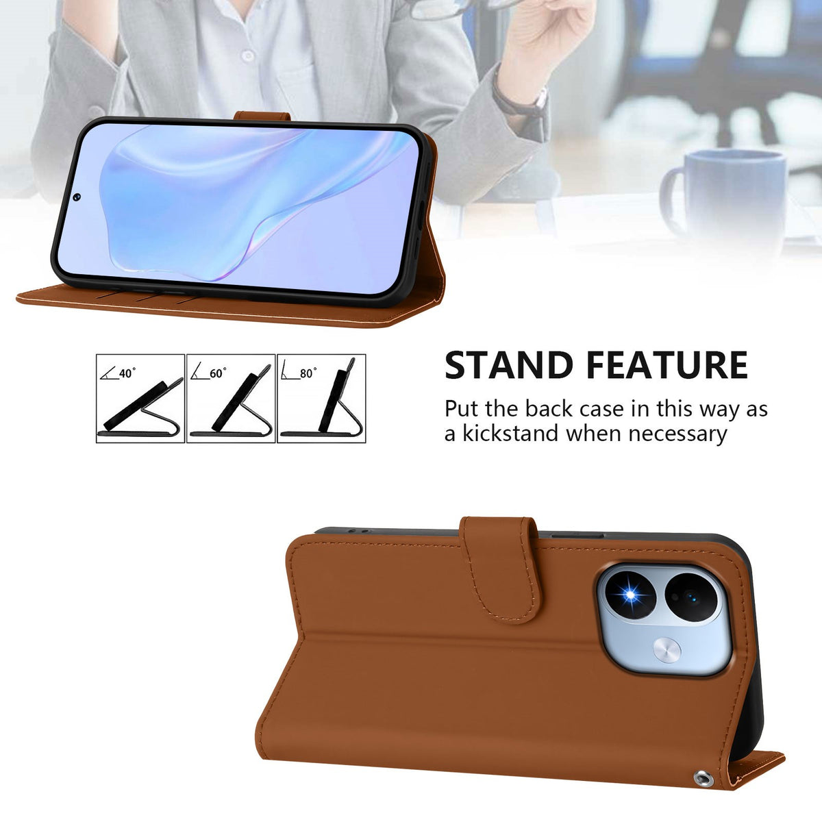 Xiaomi Redmi Note 17 (5G) EIDERWOOD Kunstlæder Flip Cover m. Strop & Kortholder - Brun