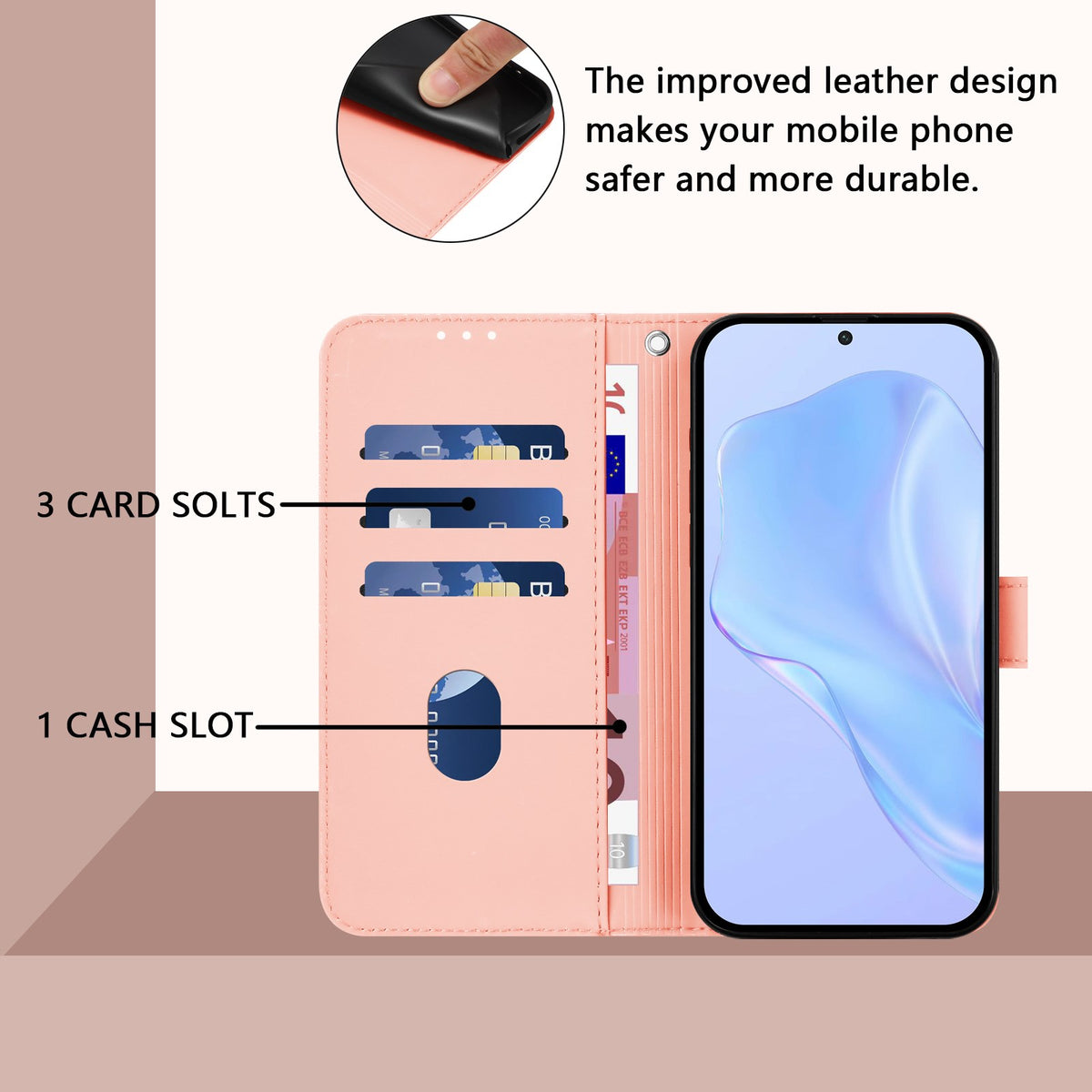 Xiaomi Redmi Note 17 (5G) EIDERWOOD Kunstlæder Flip Cover m. Strop & Kortholder - Lyserød