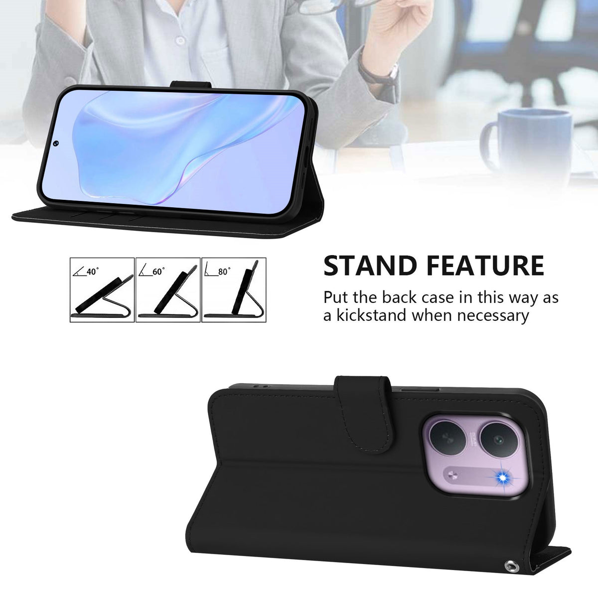 EIDERWOOD Xiaomi Redmi 17C (5G) Kunstlæder Flip Mobil Cover m. Strop - Sort