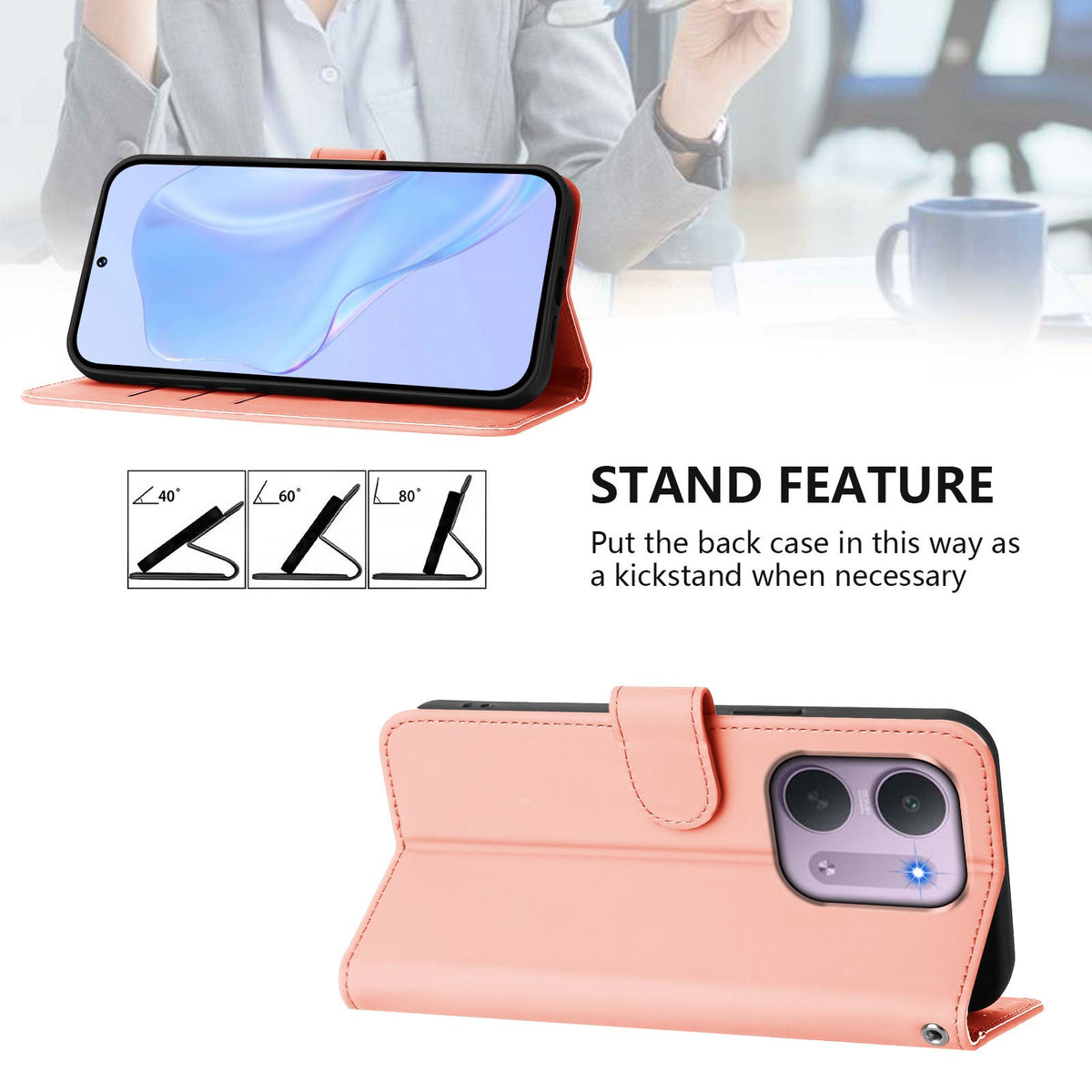 EIDERWOOD Xiaomi Redmi 17C (5G) Kunstlæder Flip Mobil Cover m. Strop - Lyserød