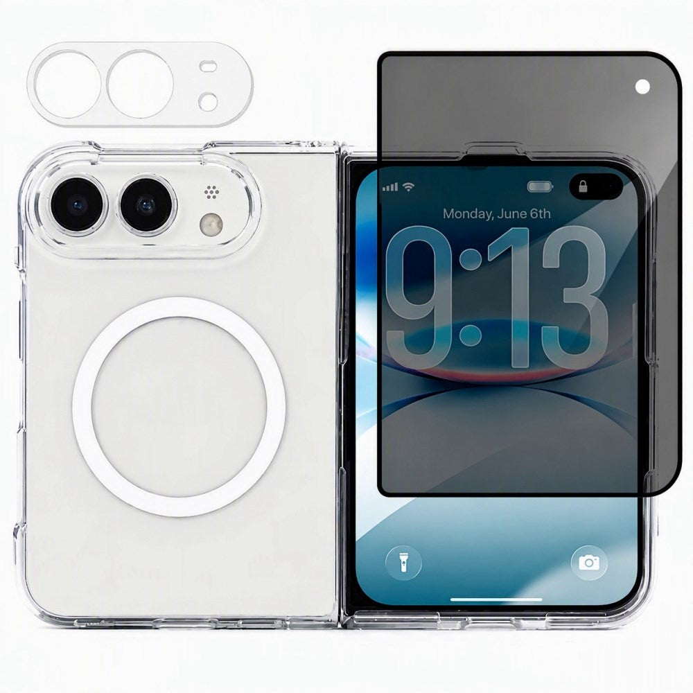 iPhone Duo 3-i-1 Mobil Cover med Privacy Skærmbeskyttelse & Kameralinsebeskyttelsesglas - MagSafe Kompatibel - Gennemsigtig
