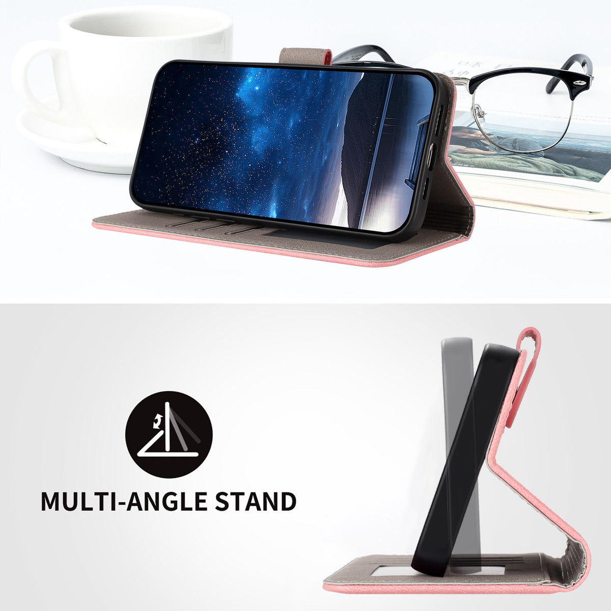 EIDERWOOD Xiaomi Redmi 17 (5G) / (4G) Kunstlæder Flip Mobil Cover med Kortholder og Ståfunktion - Lyserød