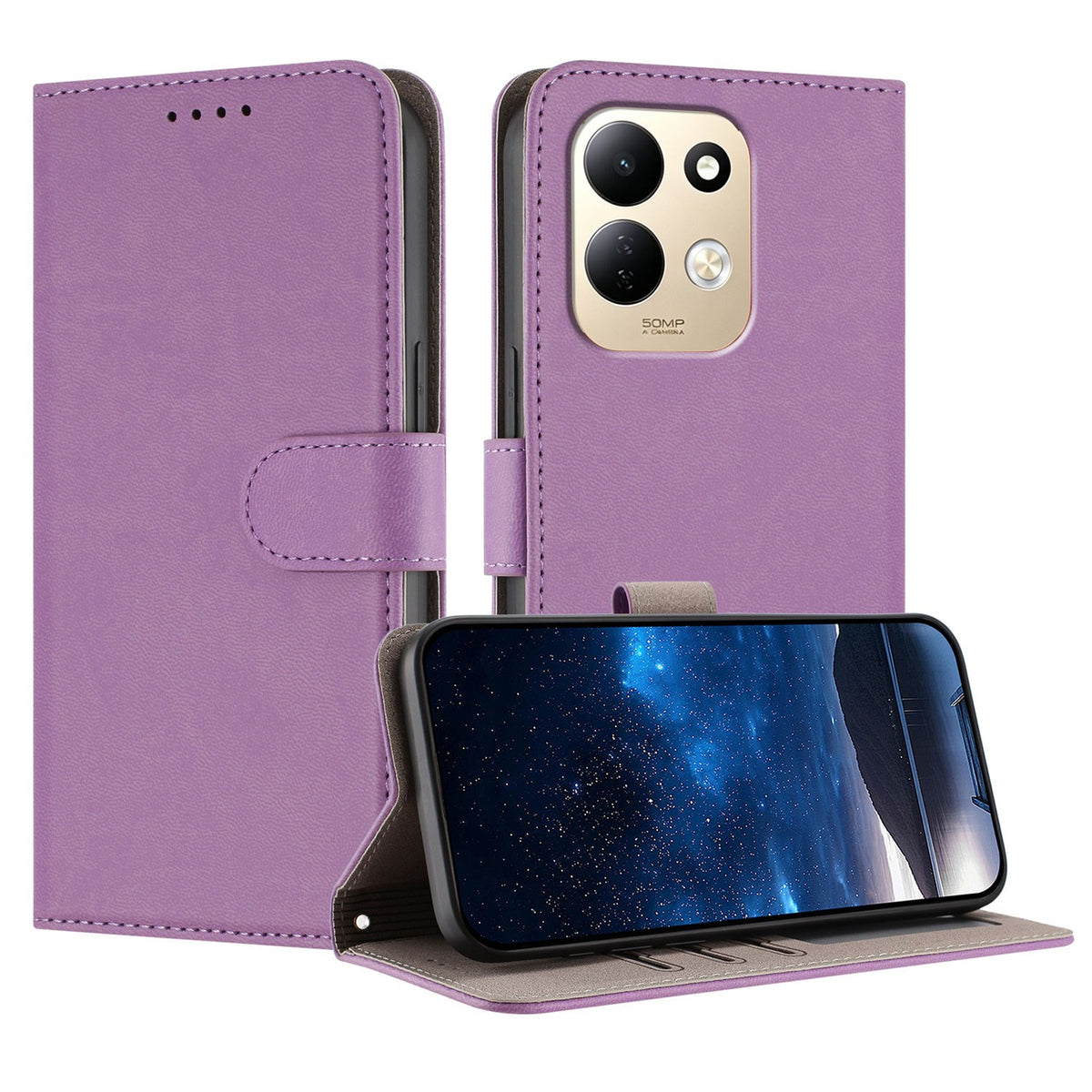 EIDERWOOD Xiaomi Redmi 17 (5G) / (4G) Kunstlæder Flip Mobil Cover med Kortholder og Ståfunktion - Lyslilla