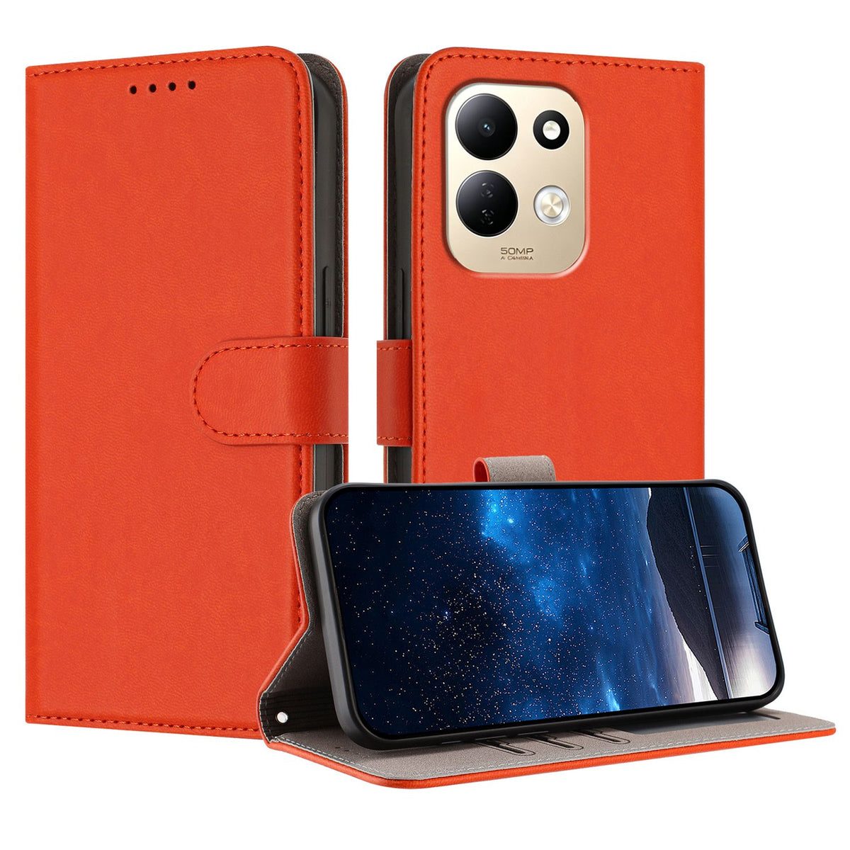 EIDERWOOD Xiaomi Redmi 17 (5G) / (4G) Kunstlæder Flip Mobil Cover med Kortholder og Ståfunktion - Orange
