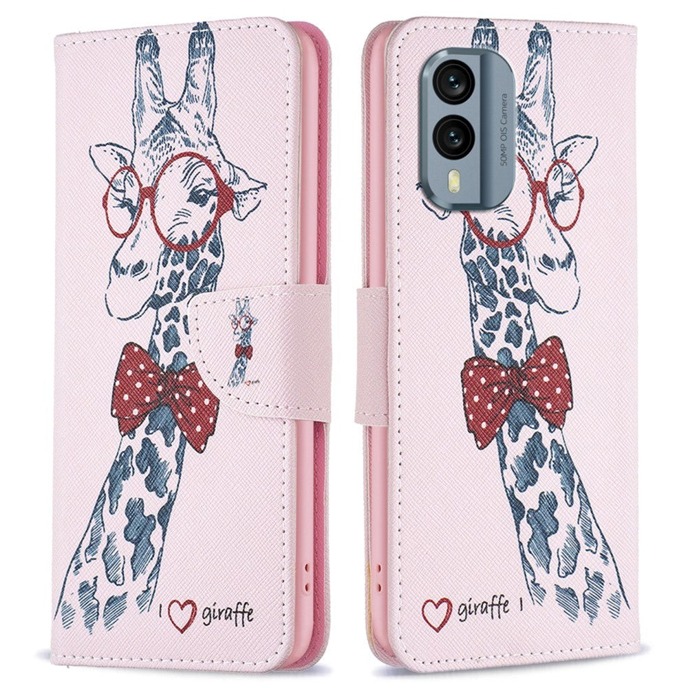 Nokia X30 Leather Flip Cover m. Lommebok og trykk - Giraffe