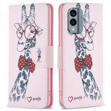 Nokia X30 Leather Flip Cover m. Lommebok og trykk - Giraffe