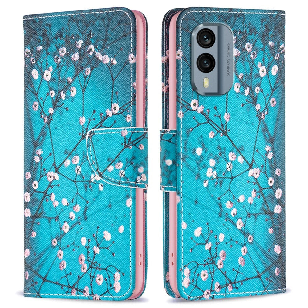 Nokia X30 Leather Flip Cover m. Lommebok og trykk - Tre med blomster