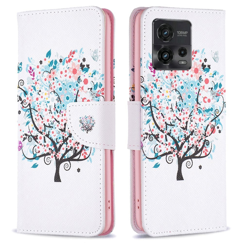 Motorola Moto G72 Leather Flip Cover m. Lommebok - Blomster Tre