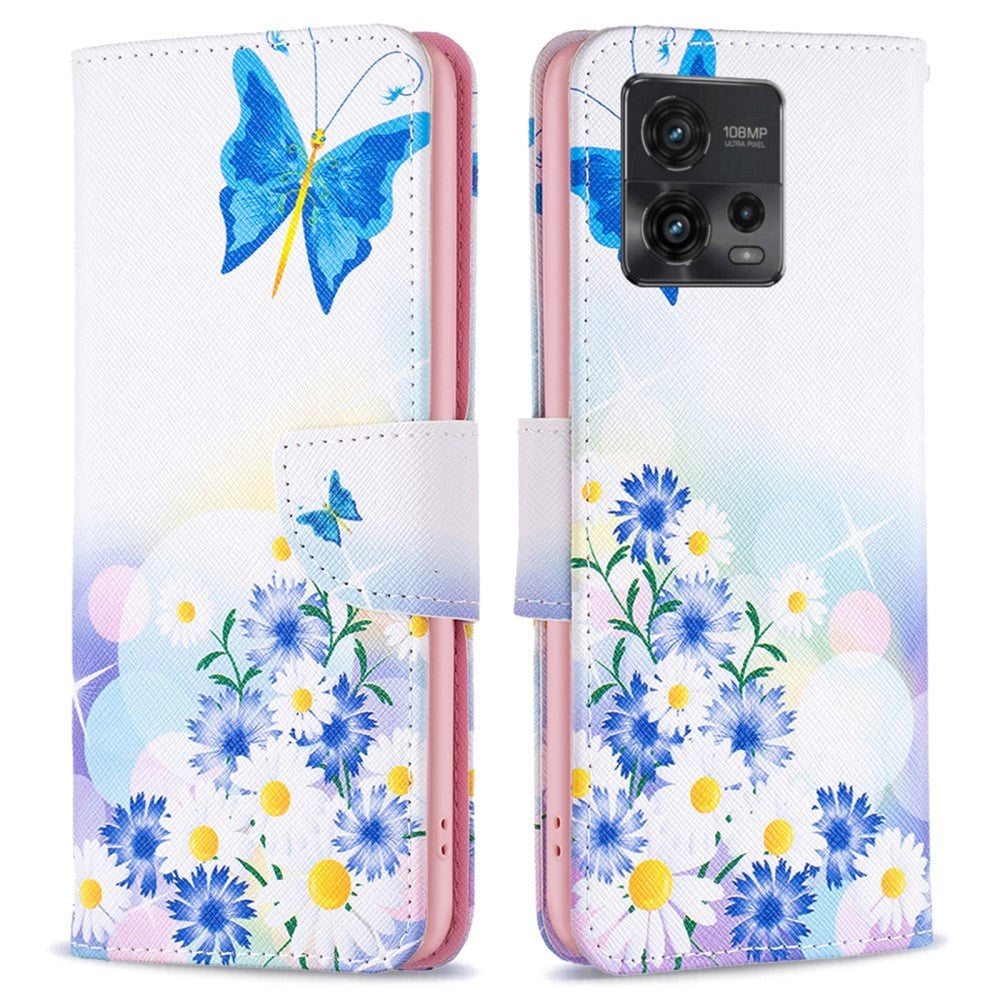 Motorola Moto G72 Leather Flip Cover m. Lommebok - Sommerfugler og blomster