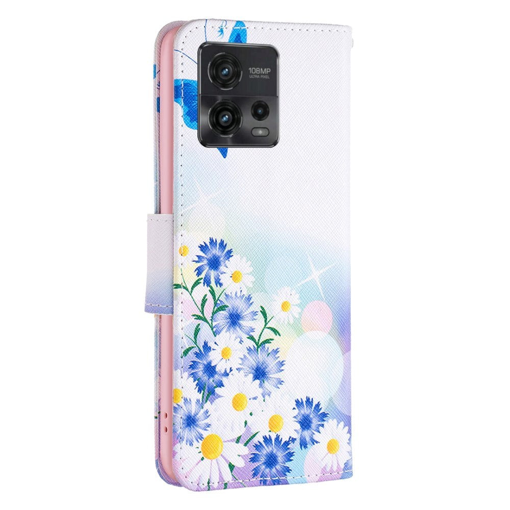 Motorola Moto G72 Leather Flip Cover m. Lommebok - Sommerfugler og blomster