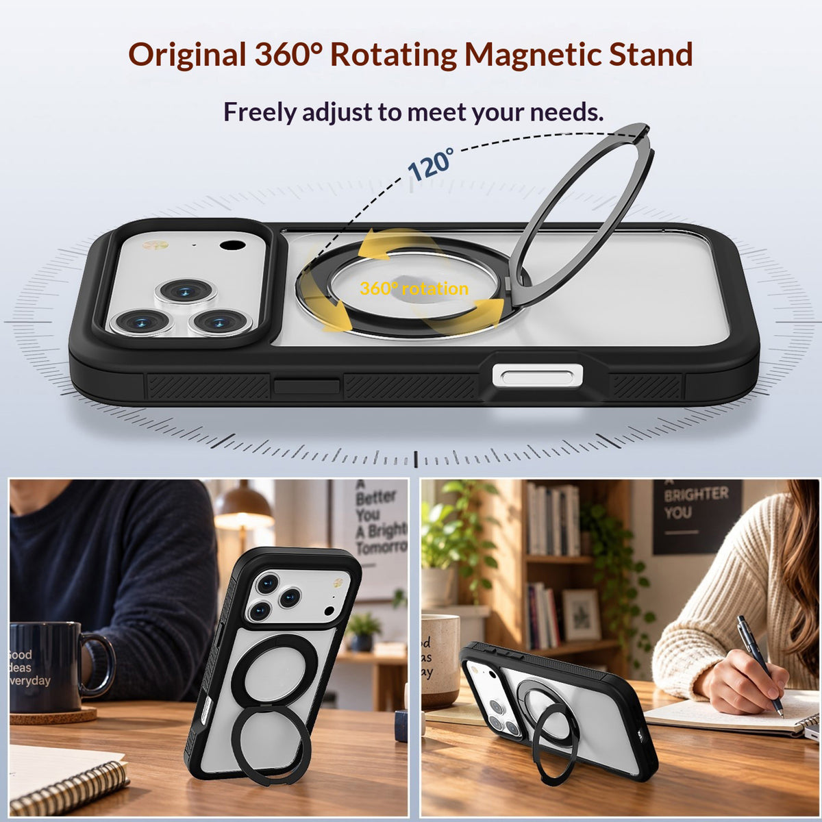 EIDERWOOD iPhone 18 Pro / 17 Pro Mobil Cover m. Skærmbeskyttelse og Kickstand - MagSafe Kompatibel - Sort /Gennemsigtig
