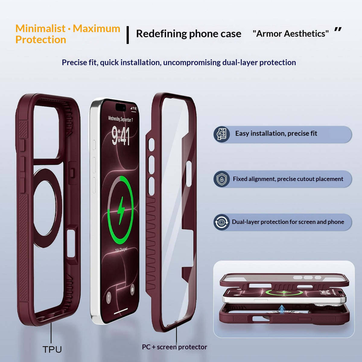 EIDERWOOD iPhone 18 Pro / 17 Pro Mobil Cover m. Skærmbeskyttelse og Kickstand - MagSafe Kompatibel - Rød / Gennemsigtig