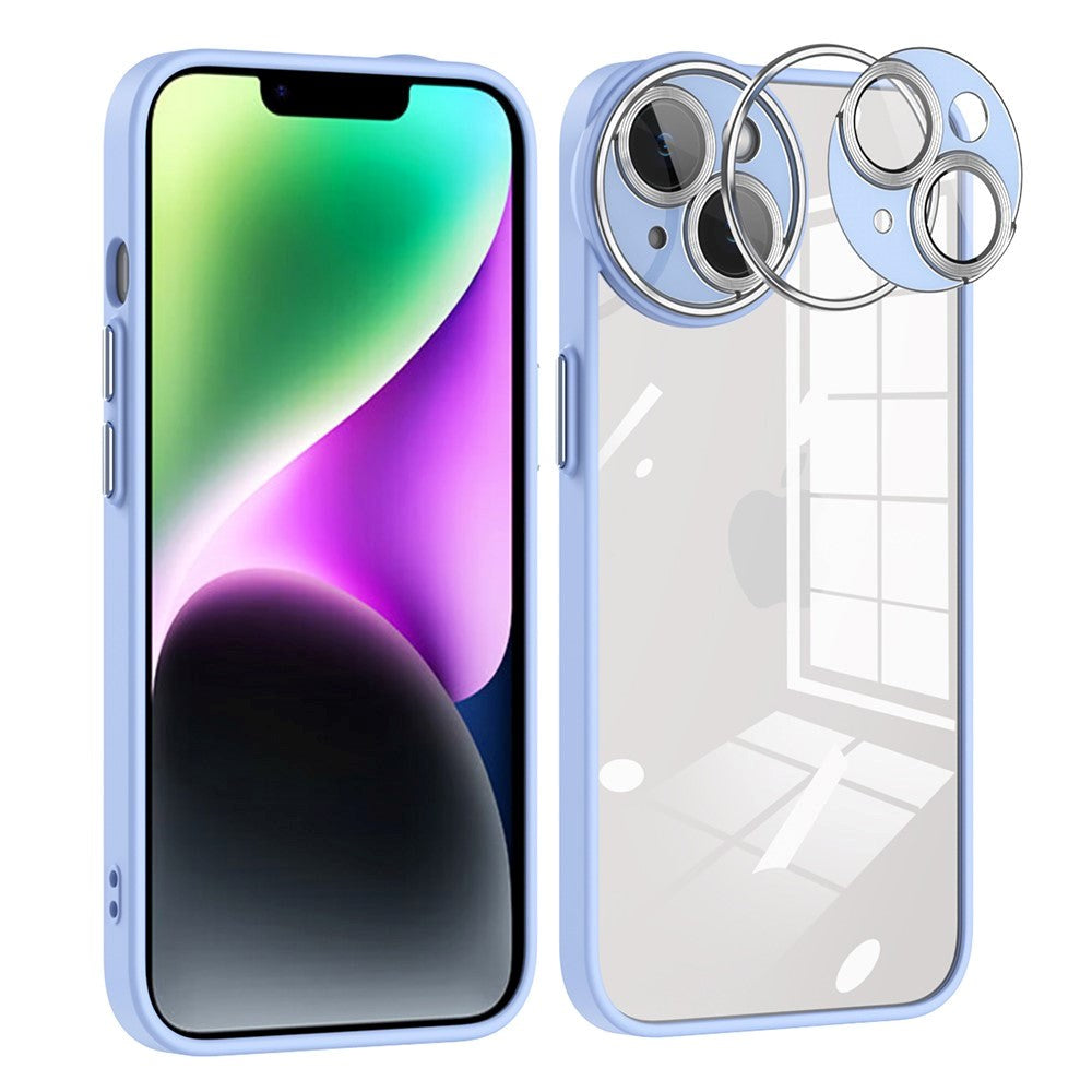 Iphone 14 Hybrid Plastik Cover med Kameralinse Beskyttelse - Blå