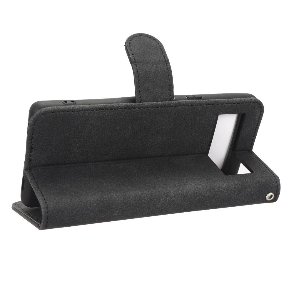 Google Pixel 7A Leather Flip Cover m. Kortholdere - Svart