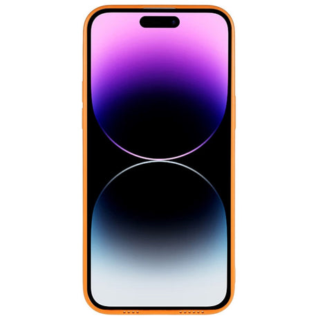 iPhone 14 Pro Max Skinndekket 3D plastbakdeksel m. Kameralinsebeskyttelse - oransje