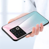 OnePlus 11 Glas Bagside Cover - Hello - Lyserød / Blå