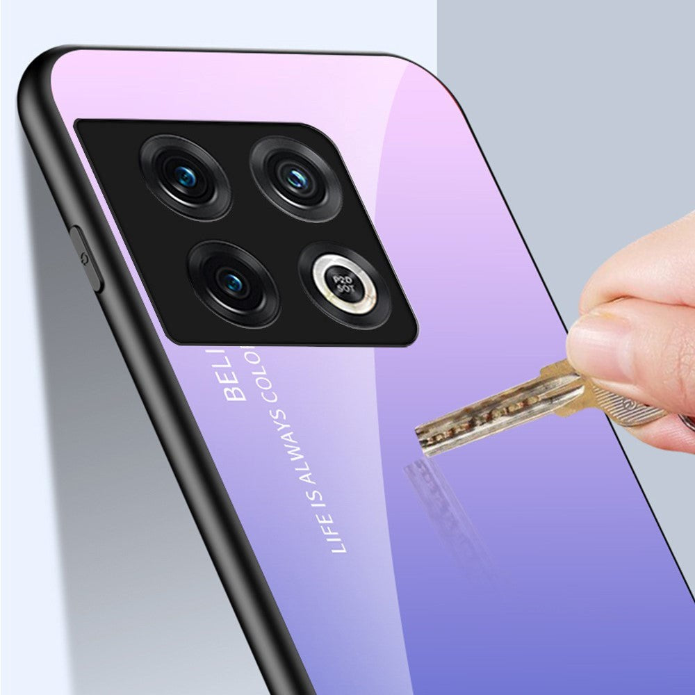 OnePlus 11 Glas Bagside Cover - Hello - Lyserød / Blå