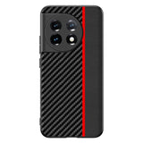 One Plus 11 TPU Carbon &amp; Faux Leather Cover - Svart / Rød