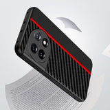 One Plus 11 TPU Carbon &amp; Faux Leather Cover - Svart / Rød