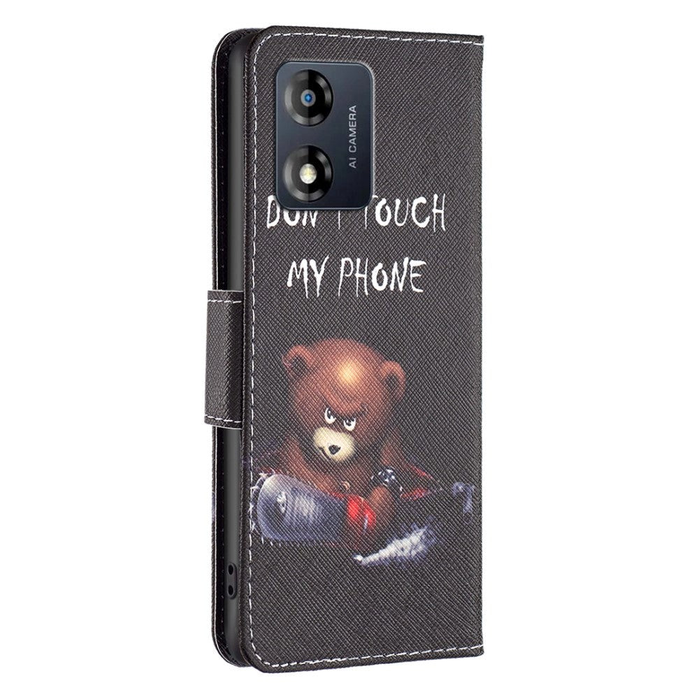 Motorola Moto E13 Leather Flip Cover m. Pung &amp; Print - "Don't Touch My Phone" Bjørn