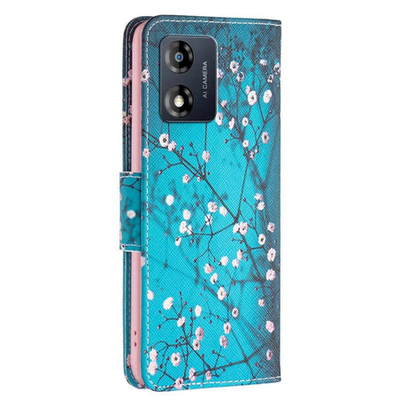 Motorola Moto E13 Leather Flip Cover m. Lommebok og trykk - Tre med blomster