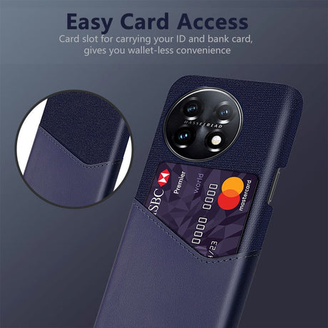 OnePlus 11 Bakdeksel i lær og tekstil m. Kortlomme - Blå