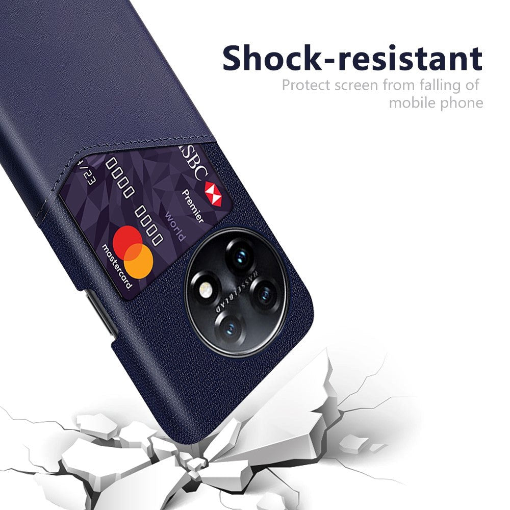 OnePlus 11 Bakdeksel i lær og tekstil m. Kortlomme - Blå